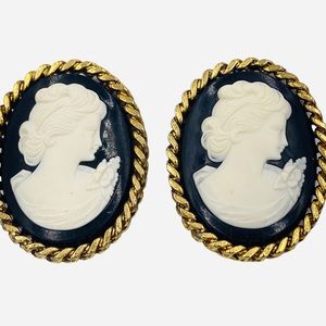Enormous Jay Feinberg ( Strongwater) Cameo Clip Earrings